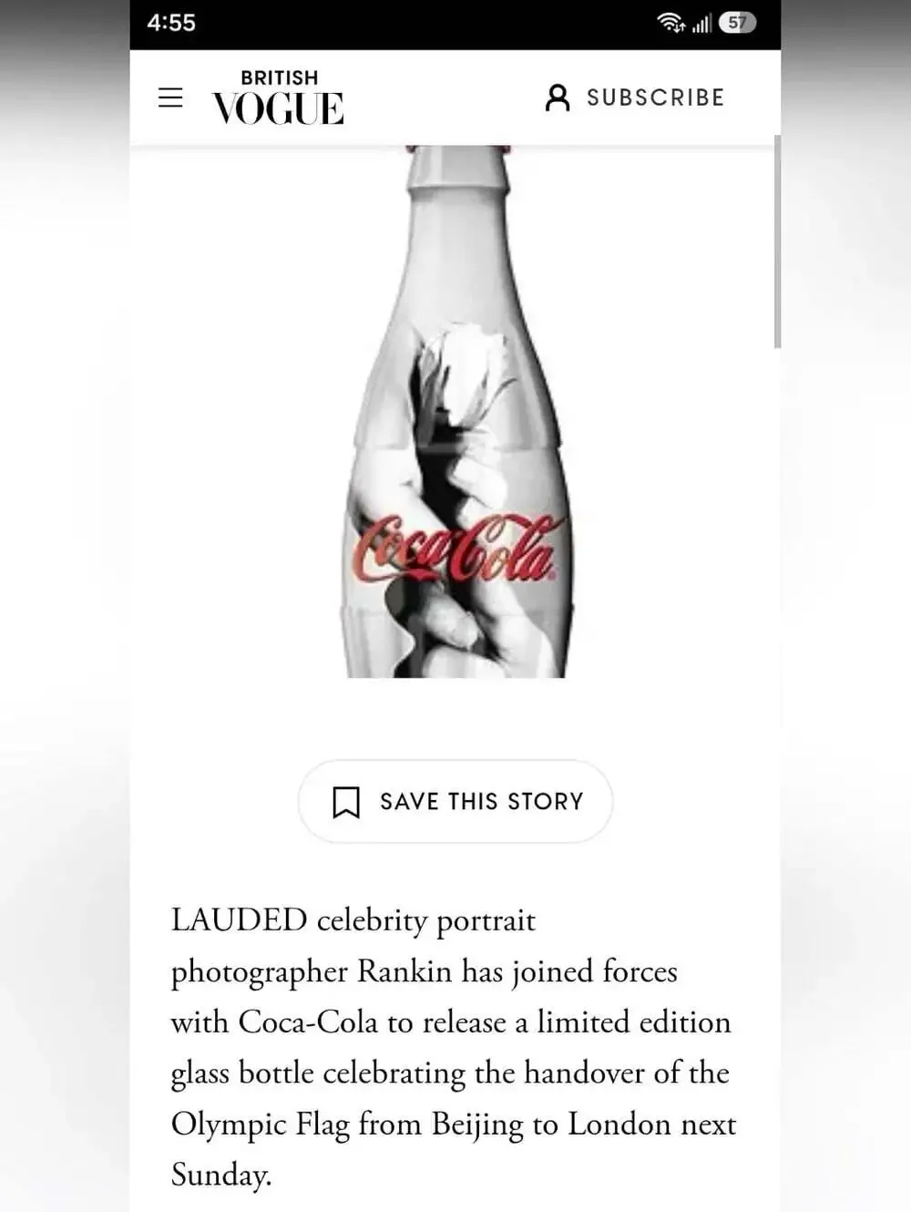 Limited Edition Coca Cola Bottle London Olympics Photographer Rankin RARE 9.5